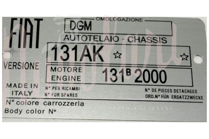 ETICHETTA IDENTIFICATIVA 131AK PER FIAT 131 RACING 2000
