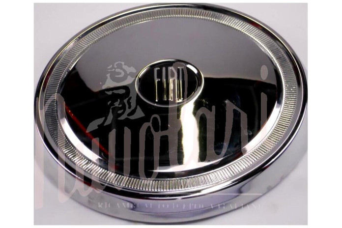 COPPA RUOTA CROMATO LOGO NERO PER FIAT 1500 