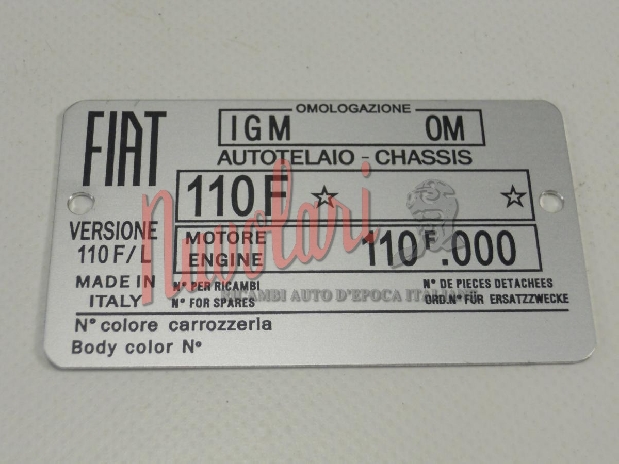 ETICHETTA IDENTIFICATIVA 110F PER FIAT 500 FRANCIS LOMBARDI -0